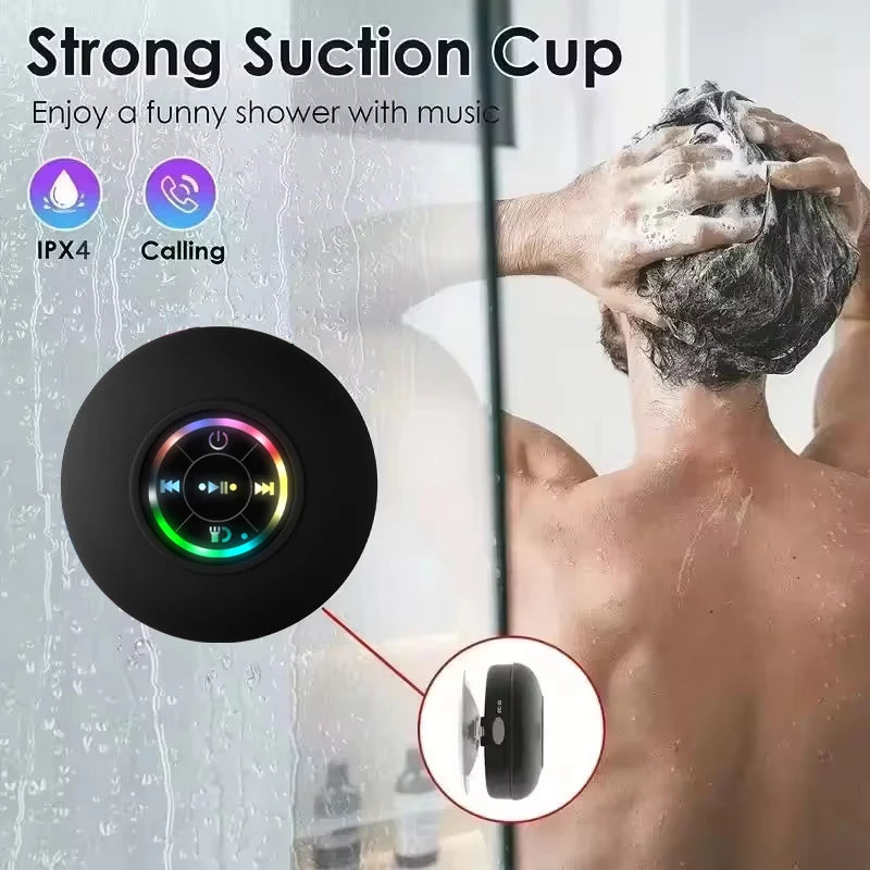 Altavoz portátil inalámbrico con Bluetooth, luz LED, resistente al agua, para exteriores, baño.