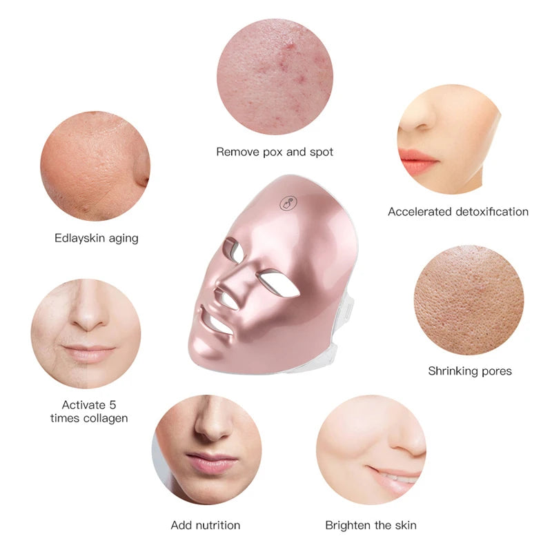 Mascarilla Facial LED de 7 colores con terapia de fotones, cuidado de la piel, herramientas de rejuvenecimiento, eliminación de arrugas y acné.