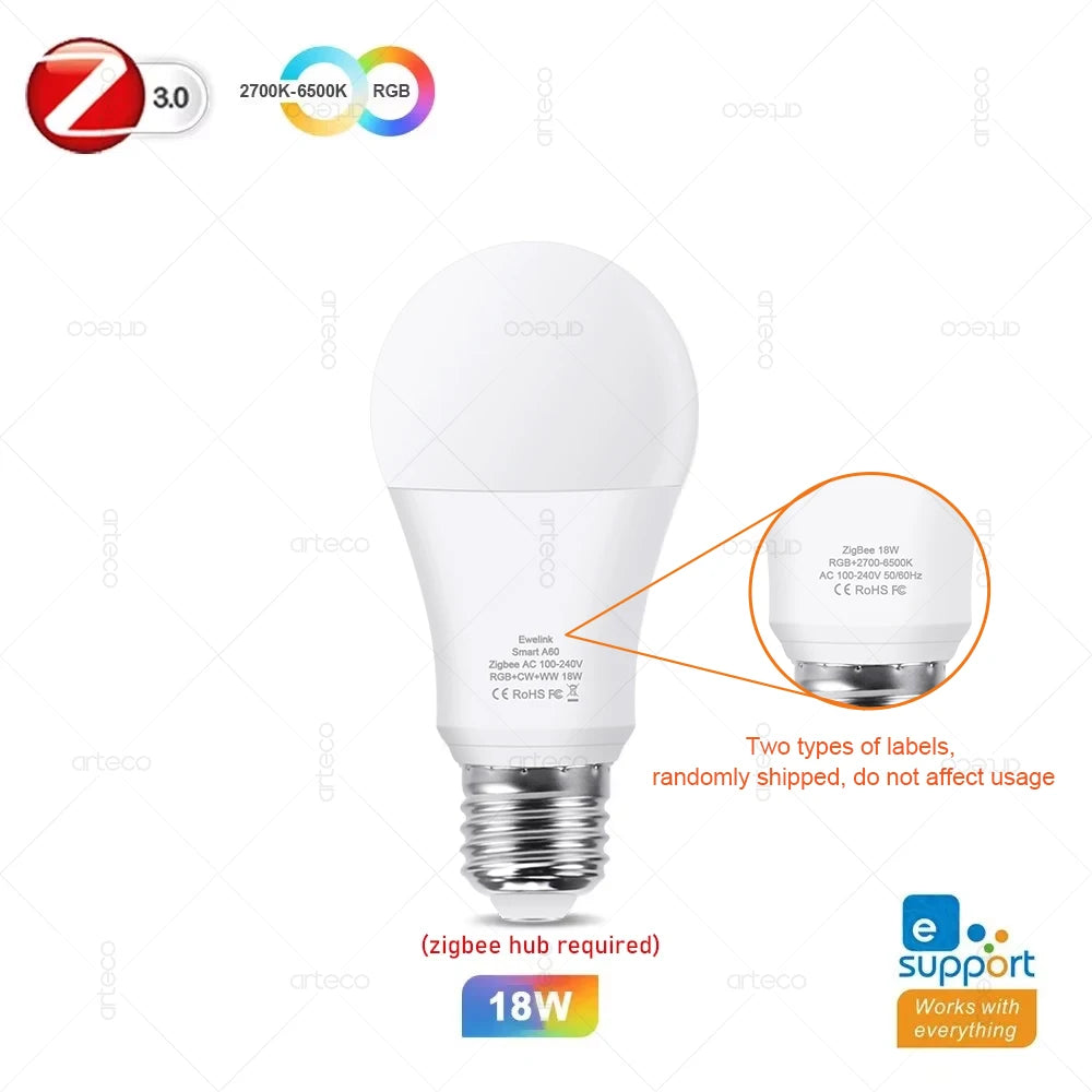 Ampolleta Led con luces RGB E27 Ac100-240V para Habitación de Casa de 15 y 18W