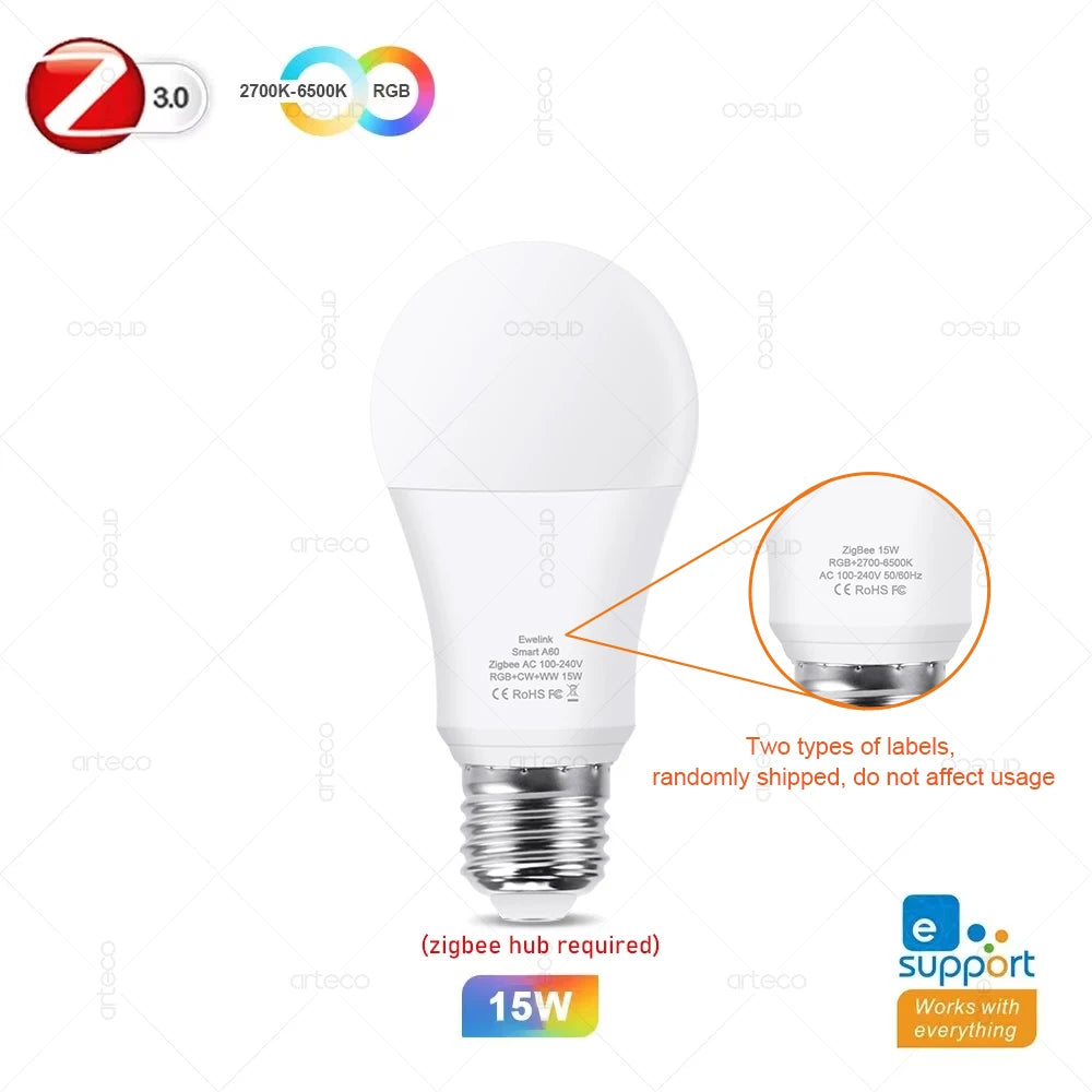 Ampolleta Led con luces RGB E27 Ac100-240V para Habitación de Casa de 15 y 18W